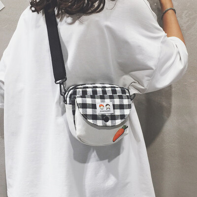

Ins super fire wild small bag plaid canvas bag handbag 2019 new fashion summer small fresh messenger bag