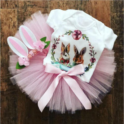 

USA Newborn Baby Girls Easter Bunny Tops Romper Tutu Skirt Dress Outfits Clothes