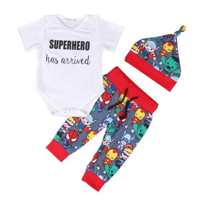

3PCS Newborn Infant Baby Boys Clothes Cartoon Romper Harem Pants Hat Outfits Set