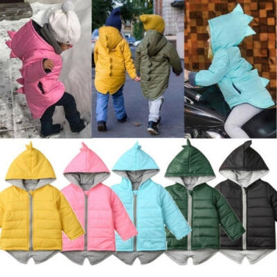 

Kids Baby Boys Girls Dinosaur Hooded Coat Jacket Winter Toddler Thick Outwear 1-7 Years