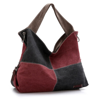 

Portable Women Color Block Patchwork Large Capacity Crossbody Shoulder Bag Tote