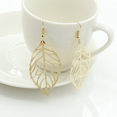 

2019 Pendientes Mujer Hot Fashion Wholesale Jewelry Hollow Metal Leaves Dangling Long Statement Drop Earrings For Women Bijoux