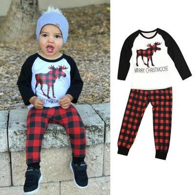 

2Pcs Christmas Newborn Baby Kids Boy Cute Xmas Elk Cotton TopsPants Outfits Set