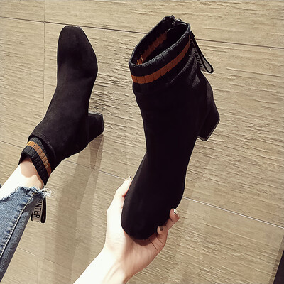 

Retro fashion Martin boot girl autumn European&American high heels fairy thick heel short boot tide