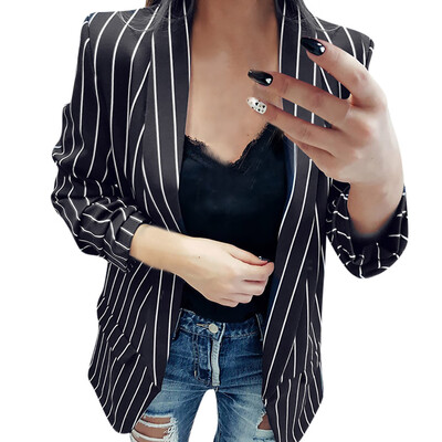 

Toponeto Women Ladies Long Sleeve Striped Stylish Duster Blazer Jacket Coat