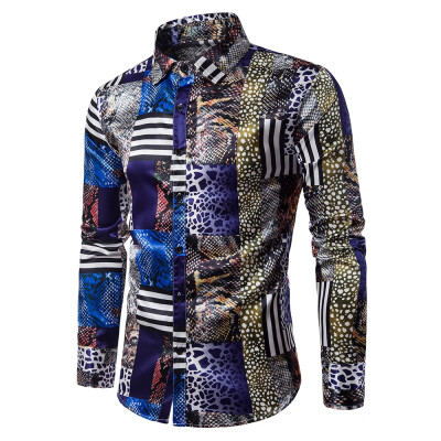 

Turndown Collar 3D Snakeskin Pattern Print Panel Shirt