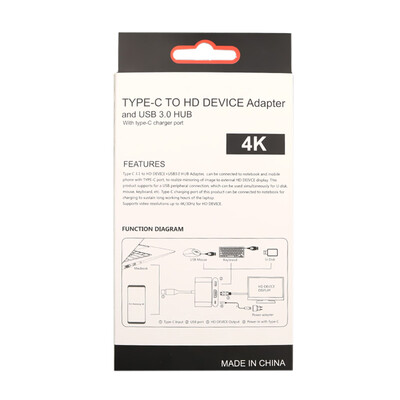 

USB31 Type-C to High Definition Multimedia Interface 4k 3 Ports Adapter HD Devices Cable Support Converter Compatible for Compute