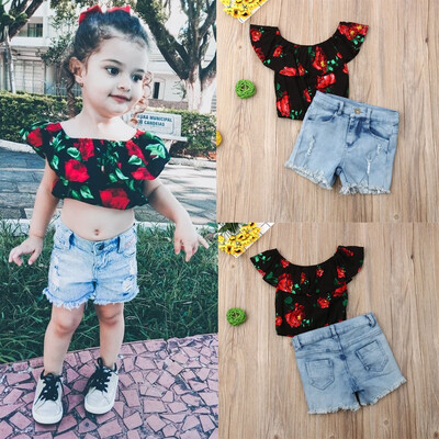 

Toddler Kid Baby Girl Off Shoulder Tops Denim Pants Jeans Outfit Set Clothes