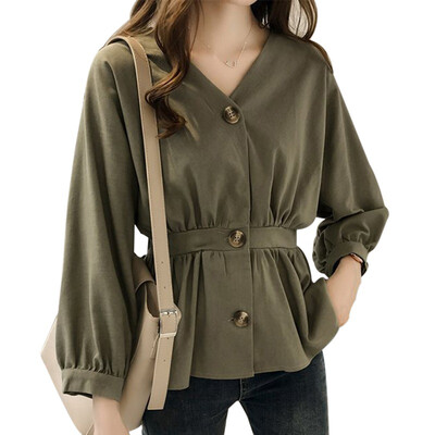 

Autumn Blouses Women Sexy V Neck Woman Shirt Elegant Slim Button Tops