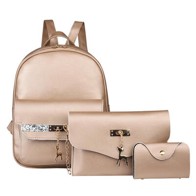 

3pcsSet Glitter Women PU Leather Deer Pendant Backpacks Card Shoulder Bags