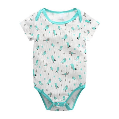 

Cartoon Birds Print Short Sleeve Girls Baby Rompers Loose Soft Jumpsuit