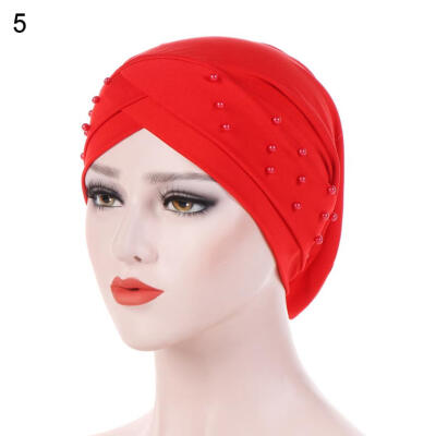 

Women Beads Elastic Turban Hat Muslim Cancer Chemo Cap Hijab Head Wrap