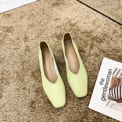 

Fang Tou single shoes Xia Han version 100 shallow fairy thick heel retro one foot pedal lazy shoes