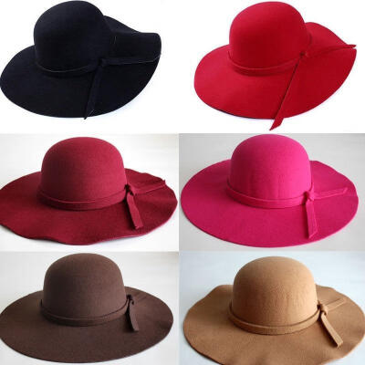 

HOT Vintage Women Wide Brim Floppy Warm Fashion Felt Hat Trilby Bowler Cool