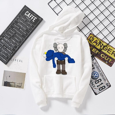 

Double Doll Embroidered Print Hooded Couple Sweatshirt O-Neck Standard Thickness Print Loose Type Top