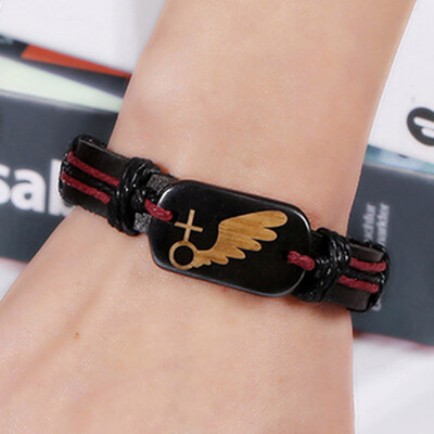 

Vintage Beef Bone Weaving Imitation Cowhide Leather Bracelet Pair Jewellery