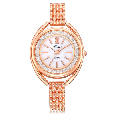 

Unique Women Watches Rose Gold Scale Dial Quartz Wristwatch Luxury With Rhinestone Ladies Alloy Strap Clock Relogio Feminin