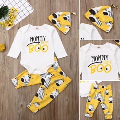 

3pcs Newborn Infant Baby Outfits Clothes Romper Bodysuit Pants Leggings Hat Set