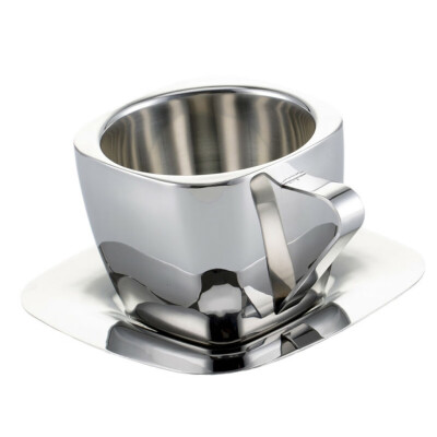 

Stainless Steel Durable Coffee Tea Cup Saucer Spoon Set Double Wall Coffee Mug