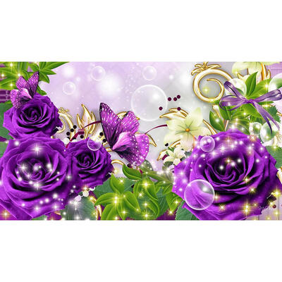 

5D DIY Full Drill Diamond Painting Purple Flowers Cross Stitch Embroidery
