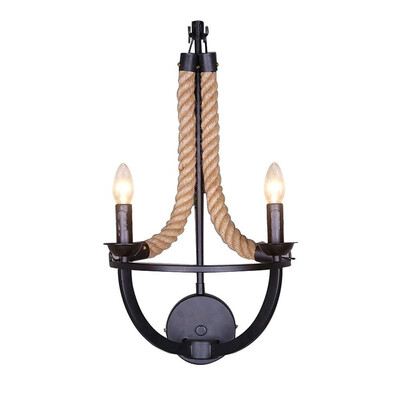 

Bacheer HL399918 Natural Rope 2 Light LED Sconce In Black