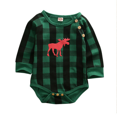 

2019 Xmas Newborn Kid Baby Boy Girl Christmas Deer Romper Plaids Jumpsuit Outfit