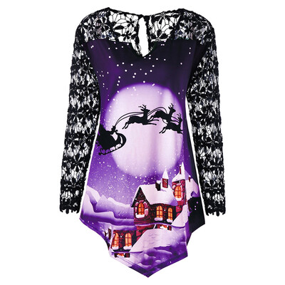 

Christmas Plus Size Lace Yoke Tunic Top