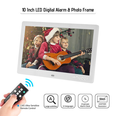 

Andoer 10 Inch 1024600 IPS Digital Clock Alarm Clock Calendar & Photo Frame with 24G Ultra-sensitive Remote Control Large Subtit