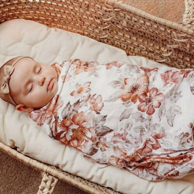 

Newborn Baby Girl Floral Swaddle Wrap Blanket Sleeping BagHeadband Outfits Set