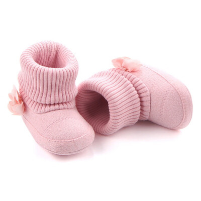 

New Arrivals Flower Inlay Special Design Baby Toddler Prewalker Baby Girl Winter Warm Knit Boots Shoes For Girls 0-12 Months