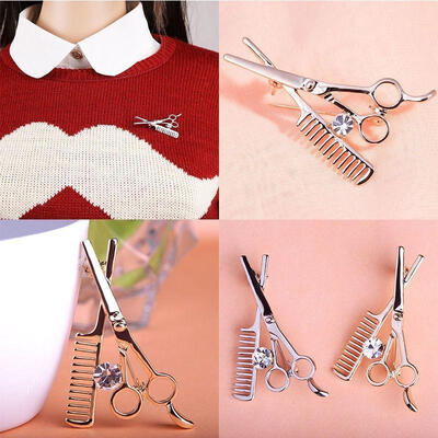 

Chic Gift Crystal Unisex Comb Scissors Barber Tools Corsage Costume Brooch