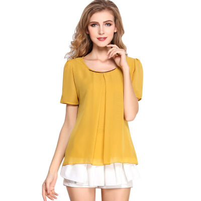 

Womens Short Sleeve Chiffon Tops&Blouse Office Lady Sequined Puff sleeve Blouses Summer O-neck Blus Top Women Clothing