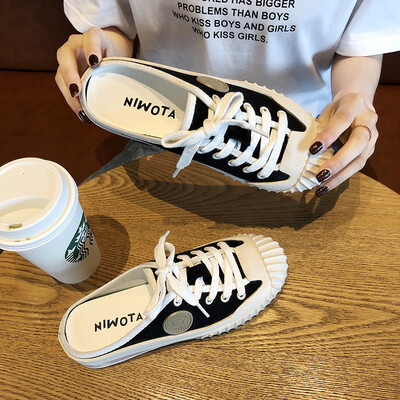 

Canvas Shoes Women Summer Half Slippers Shell Head Lazy Shoe Sandals with No Back Head