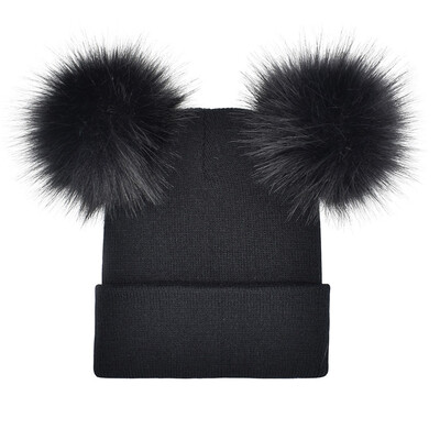 

Fashion Women Winter Warm Knitted Cap with Double Fur Pompom Ball Cute Girls Beanie Hat