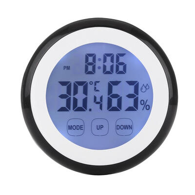 

Indoor Black Round Touch Screen Digital Alarm Clock Thermometer Hygrometer