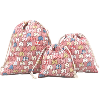 

3 pcset Pink Elephant Storage Bag Cotton Canvas Bag Bundle Pocket Gift Bag