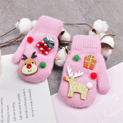 

XMAS Kids Boys Girls Plain Fleece Mittens Kids Baby Toddler Gloves Winter Warm