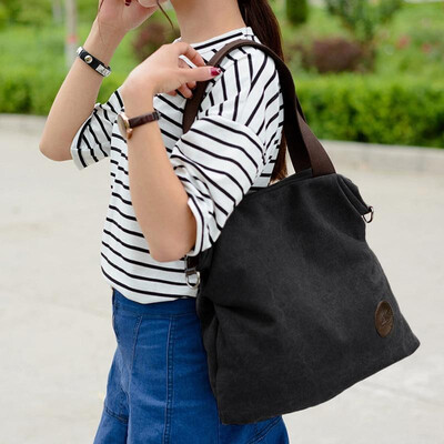 

Women Canvas Crossbody Bag Solid Color Zipper Grab Handles Top Large Capacity Handbag Totes Shoulder Bag