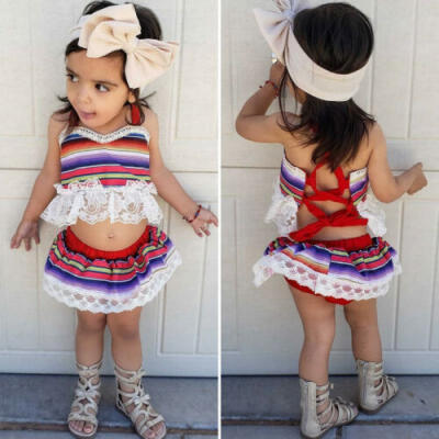 

Newborn Kids Baby Girl Lace Boho Tops Tutu Shorts Dress Outfits Clothes Summer