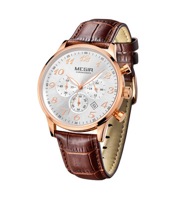 

Meigel MEGIR business casual mens watch multi-function quartz watch mens calendar watch three-eye watch