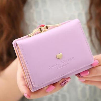 

Short Section Ladies Purse PU Leather Mini Envelope Wallet Small Clutch Triple Folding Female Card Holder Wallet