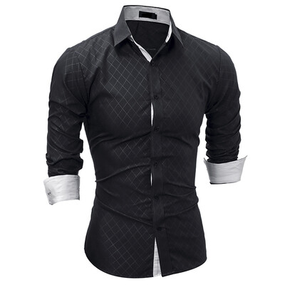 

Men\s Casual Slim Long Sleeve Plaid Shirt