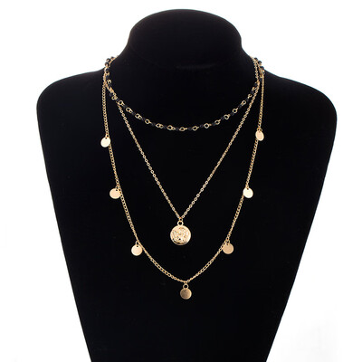 

Vintage Carved angel Coin Necklace For Women Fashion Gold Color Necklace Multiple Layers Pendant Long beads Jewelry