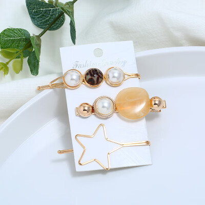 

Pearl Hair Clip Set Pearl Hairpin Three-piece Candy Color Five-pointed Star Hairpin Headdress Accessories