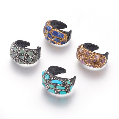 

Leather Imitation Snakeskin Cuff Rings with Polymer Clay Rhinestone Natural Mixed Stone Chips 1718mm