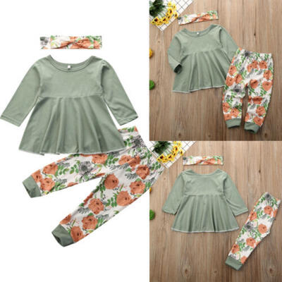 

3PCS Toddler Kids Baby Girl Clothes Tops T-shirt Flower Pants Leggings Outfit UK