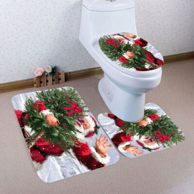 

Tailored 3PCS Christmas Bathroom Non-Slip Pedestal Rug Lid Toilet Cover Bath Mat Set