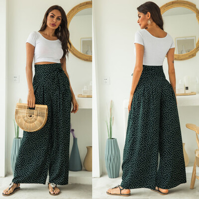 

Tailored Womens High Waist Wave Point Thin Section Wide Leg Pants Trousers Casual Beach