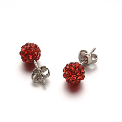 

Polymer Clay Rhinestone Ball Stud Earrings with Stainless Steel Stud Earring Findings Stainless Steel Color Light Siam 6mm Pi