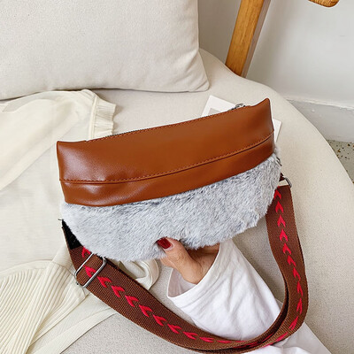 

Tailored Fashion Women Contrast Color Plush Messenger Bag Chest Bag Waist Bag Phone Bag